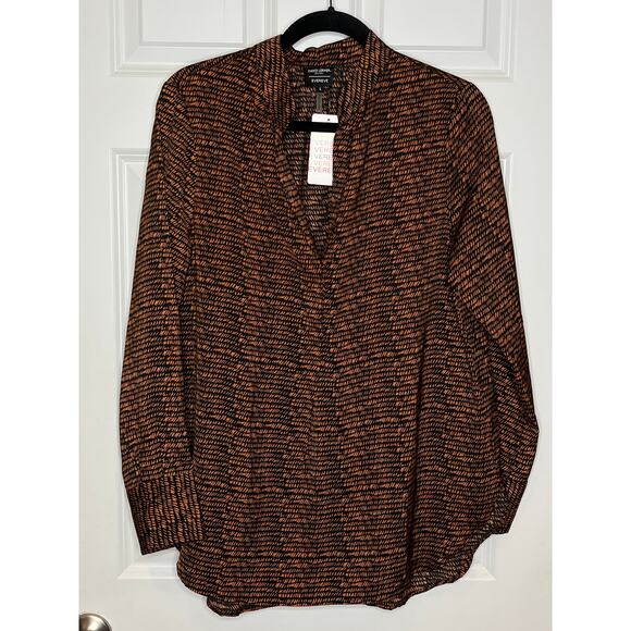 David Lerner x Evereve NEW Bombay Stripe Tunic Brown Orange Pattern V Neck Large - Picture 2 of 10